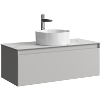 Тумба с раковиной Aqwella 5 stars Geometria 100 подвесная 1 ящик, серый туман, столешница белый мрамор