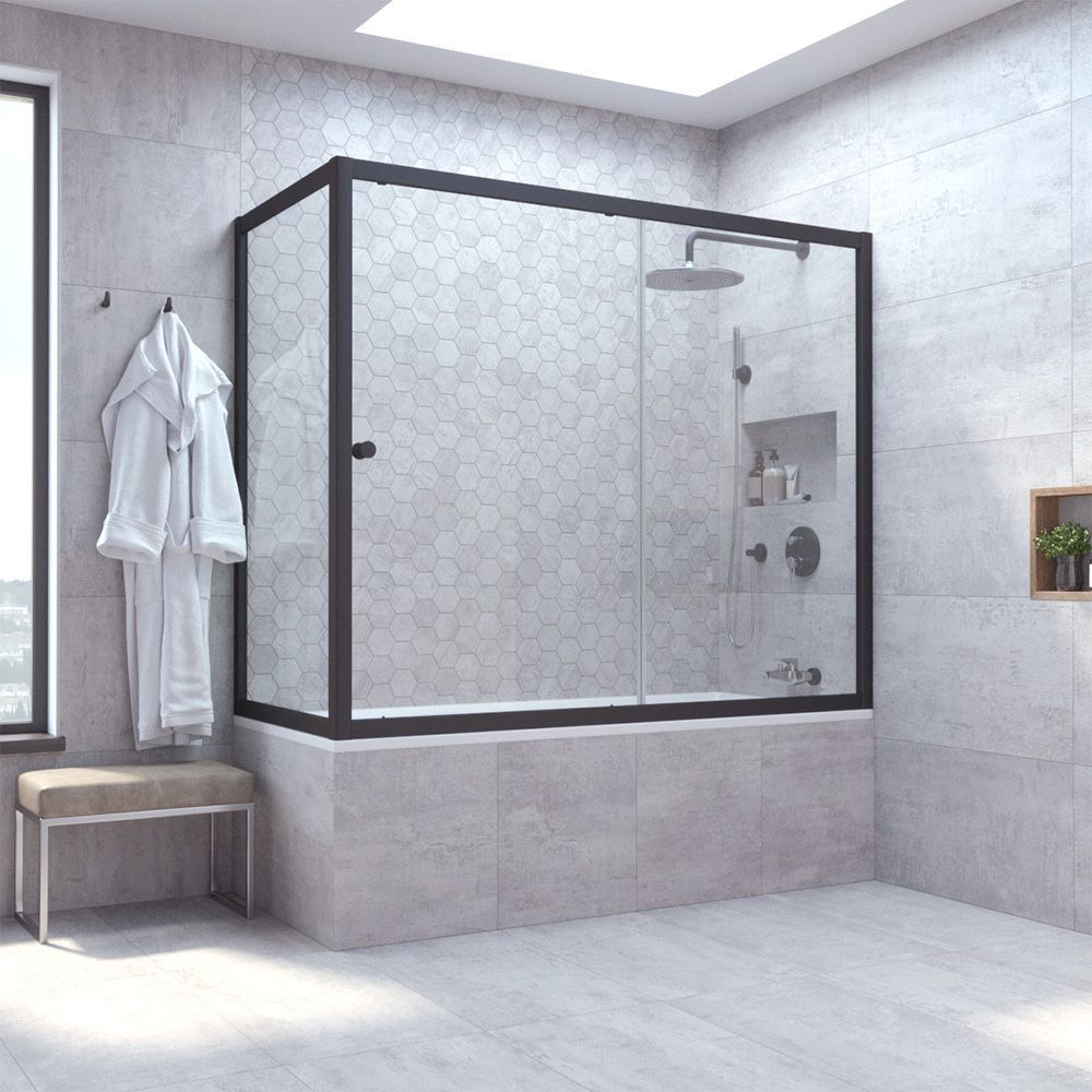 Шторка на ванну Vegas Glass ZV+ZVF NOVO 160*90 02М 01 профиль черный матовый, стекло прозрачное