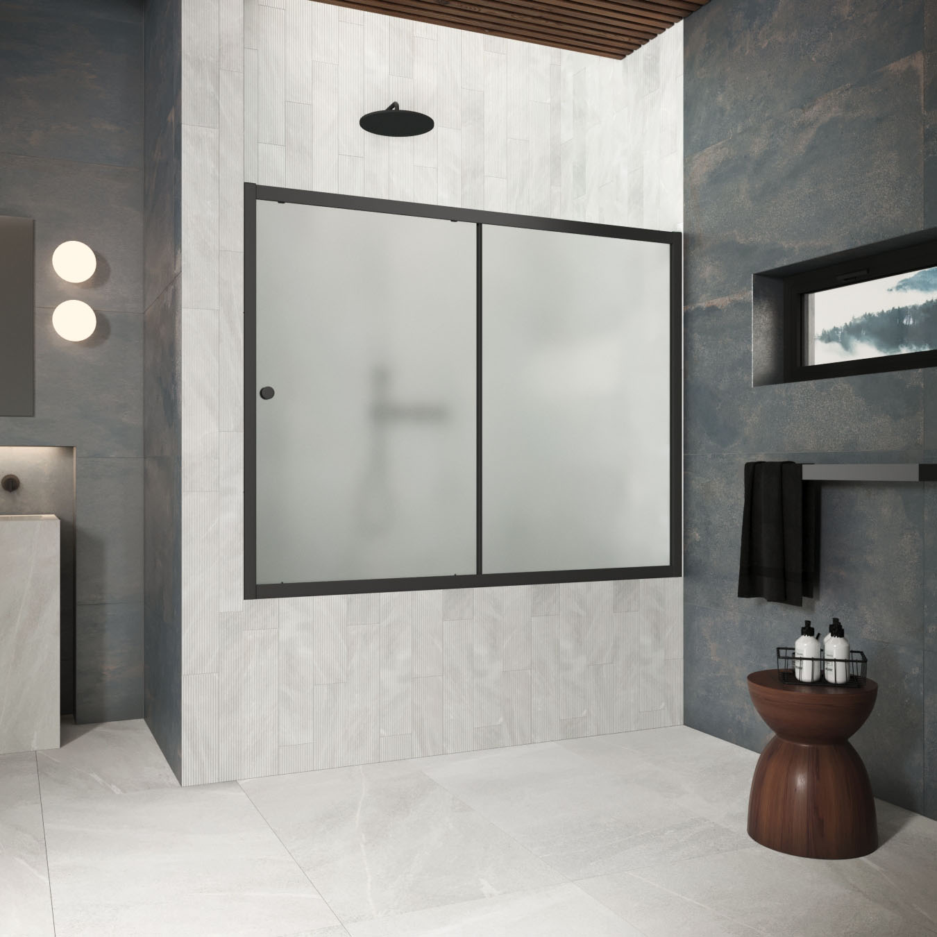 Шторка на ванну Vegas Glass  ZV Protec 190 02М 10, профиль черный матовый, стекло сатин