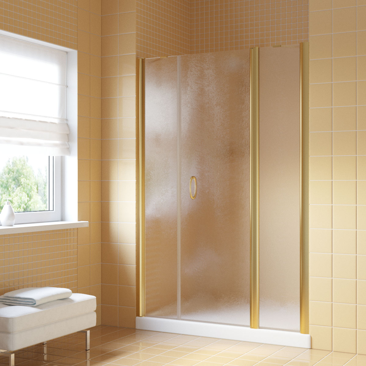 Душевая дверь в нишу Vegas Glass  EP-2F LUX 185 09 02 R, профиль золото глянцевое, стекло шиншилла