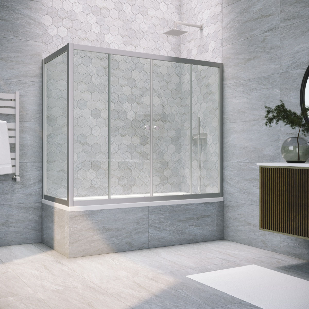 Шторка на ванну Vegas Glass Z2V+ZVF NOVO 175*90 07 01, профиль матовый хром, стекло прозрачное