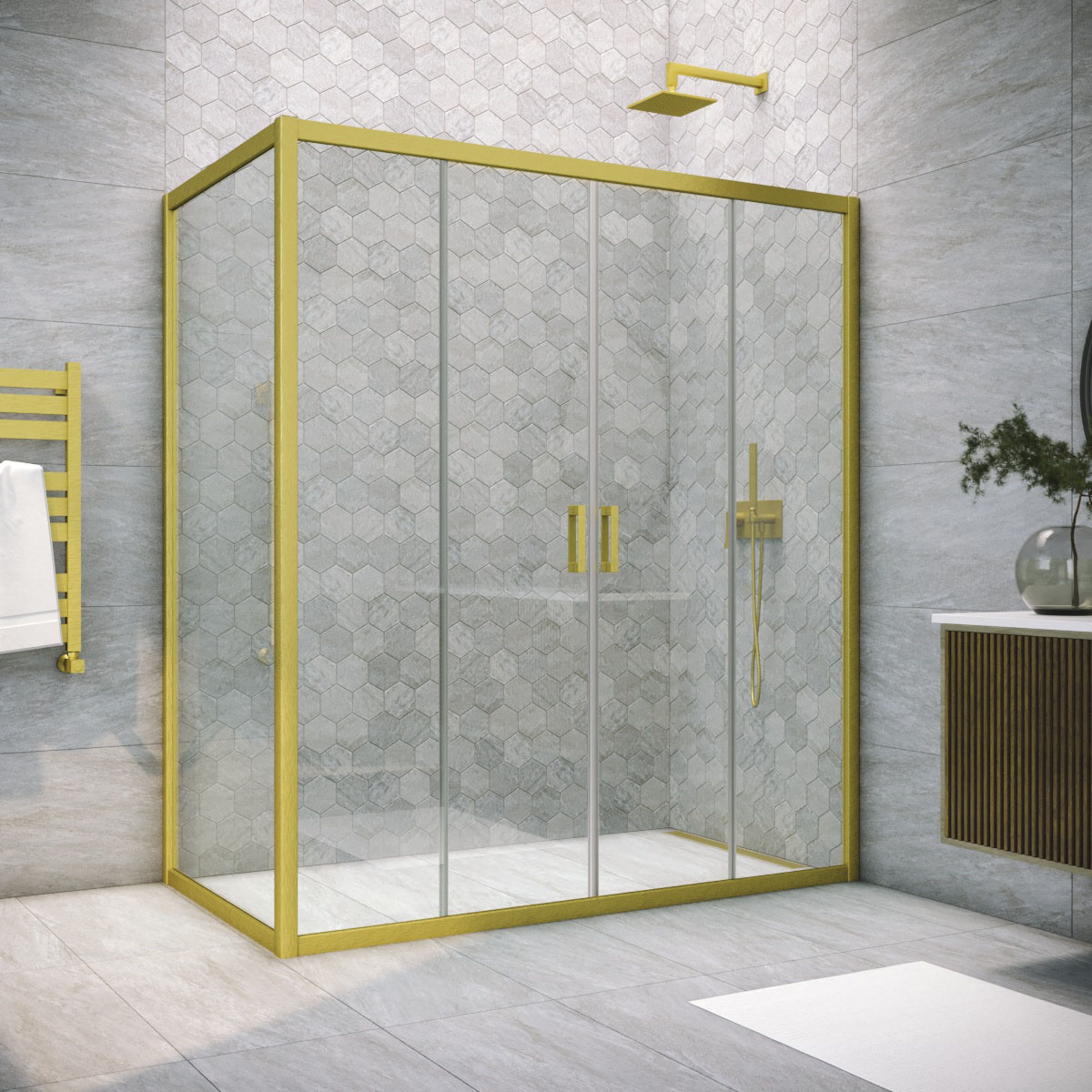 Душевой уголок Vegas Glass Z2P+ZPV NOVO 215*95 03 crystalvision, профиль золото матовое, стекло crystalvision