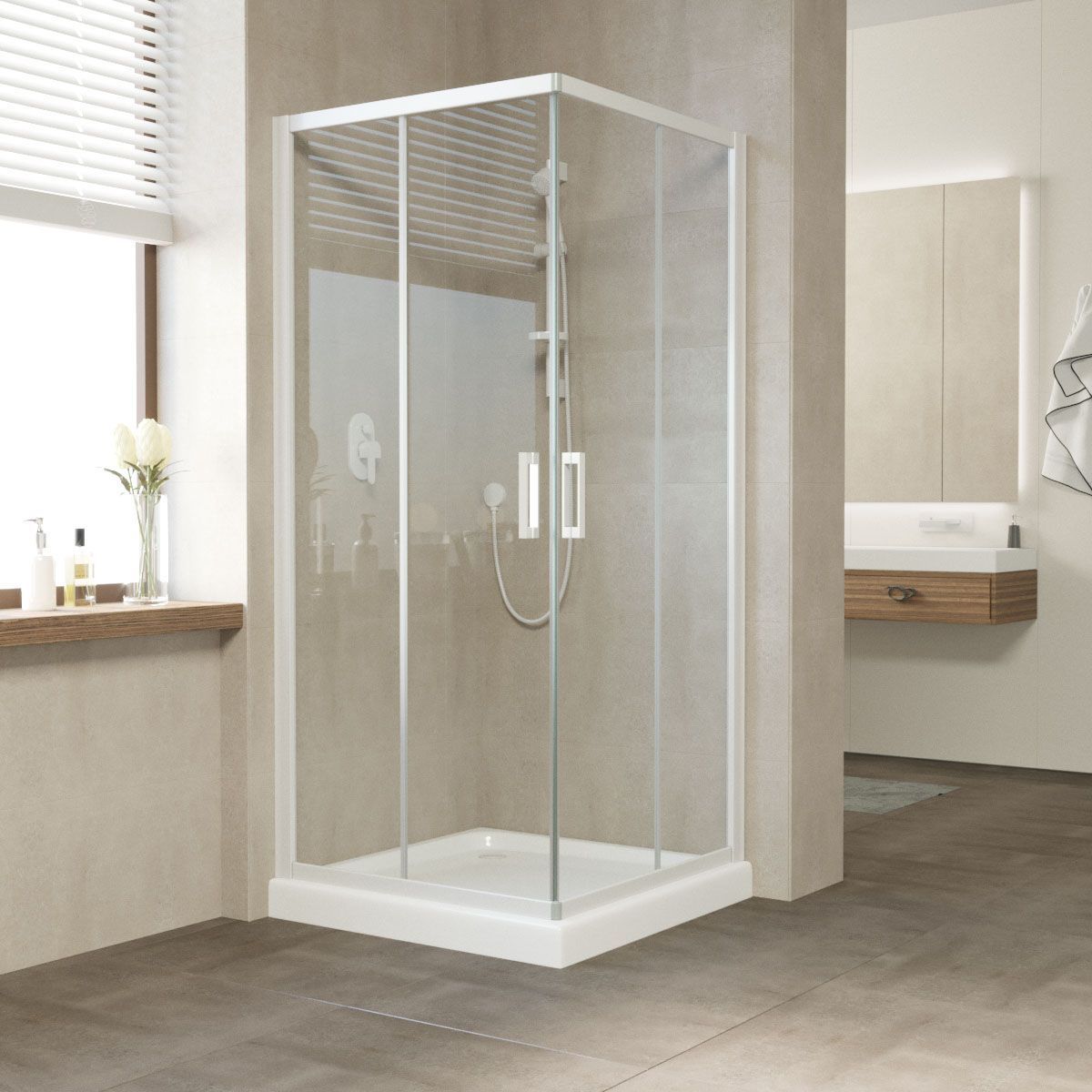 Душевой уголок Vegas Glass ZA NOVO 120 01 crystalvision профиль белый, стекло crystalvision