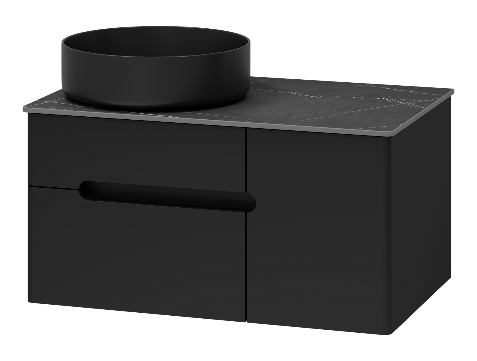 Тумба под раковиной Misty Роял 80 черная подвесная, со столешницей