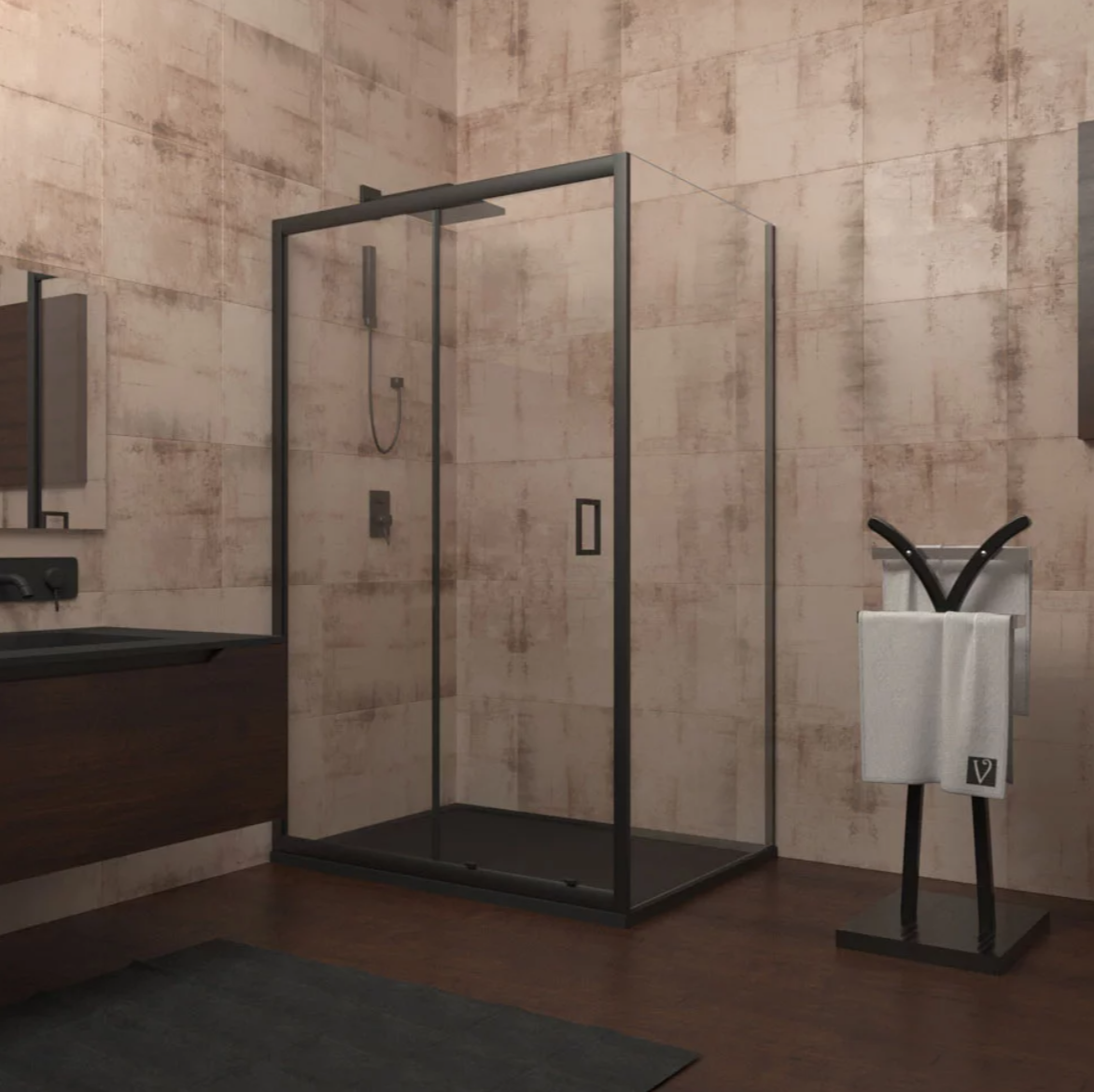 Душевой уголок Veconi Rovigo RV-040B 130x90, профиль черный