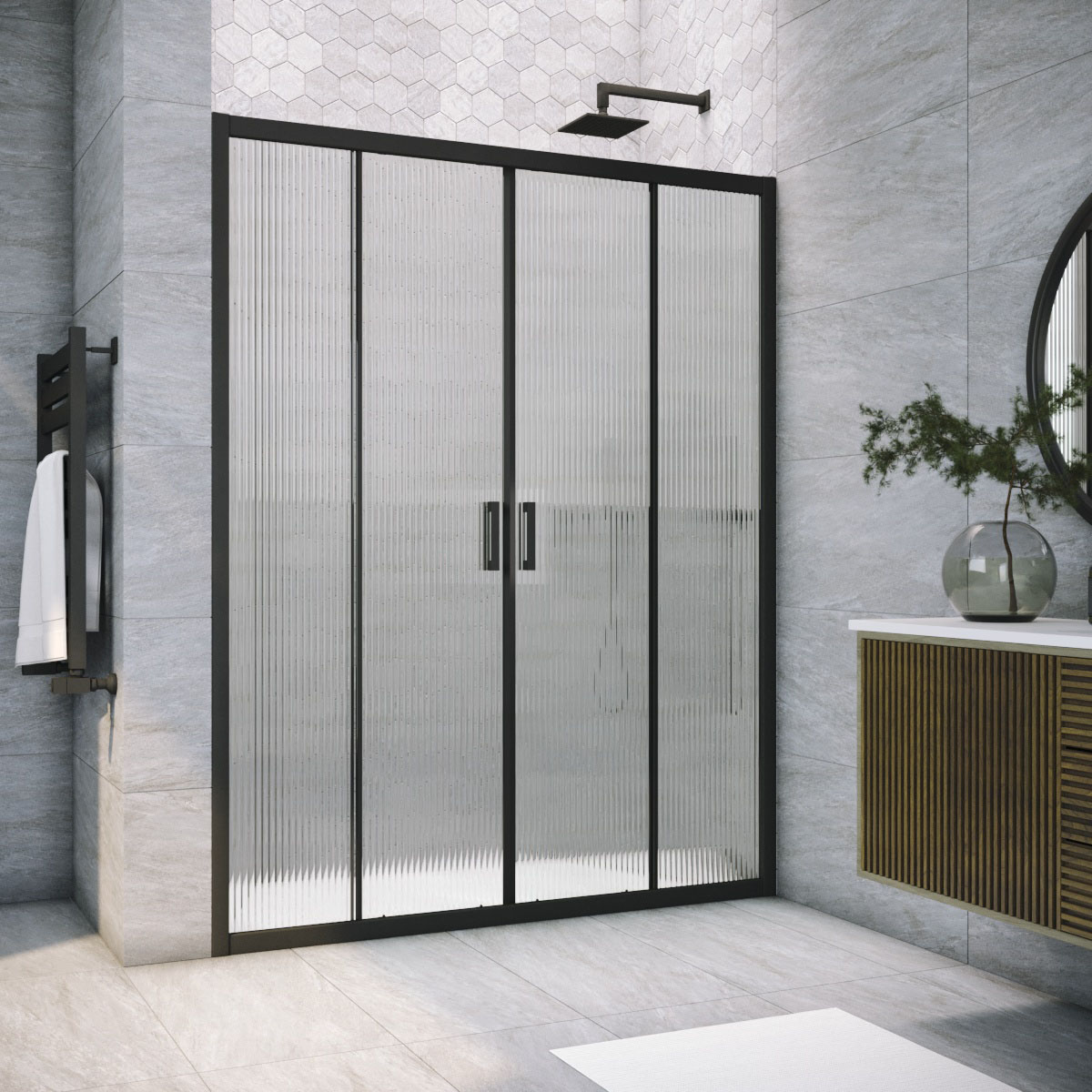 Душевая дверь в нишу Vegas Glass  Z2P NOVO h2000 150 02М Moru, профиль черный матовый, стекло Moru