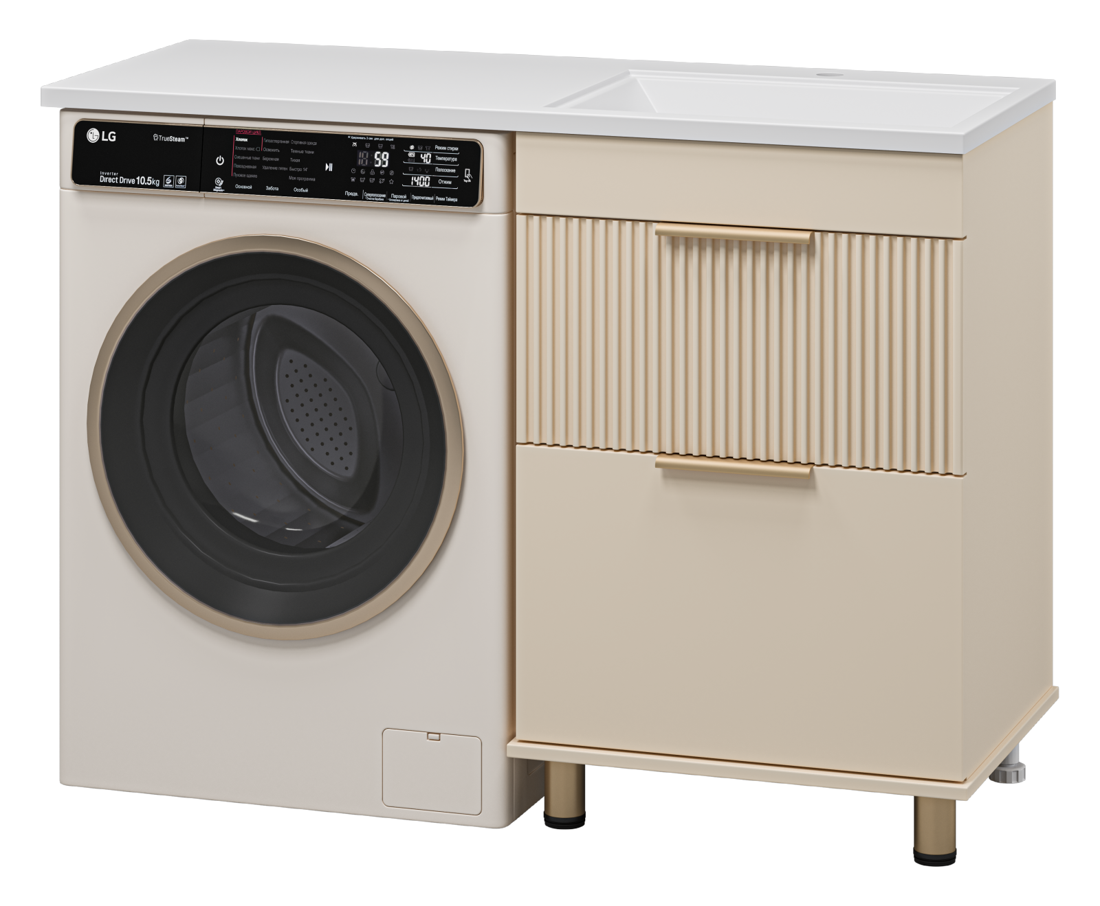 Тумба с раковиной Brevita Enfida 60 R под стиральную машину, бежевая