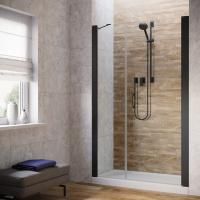 Душевая дверь в нишу Vegas Glass EP-F-2 LUX 150 02М crystalvision R профиль черный матовый, стекло crystalvision