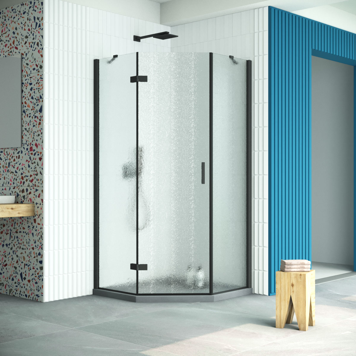 Душевой уголок Vegas Glass AFA-Pen Retta 100 02М 02 L, профиль черный матовый, стекло шиншилла