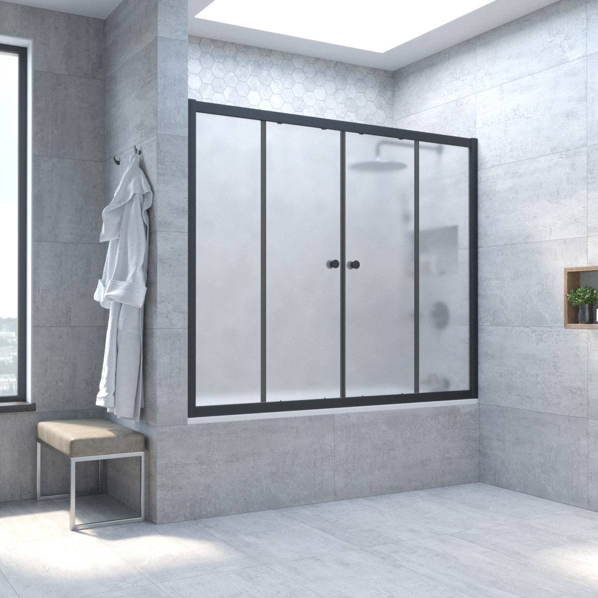 Шторка на ванну Vegas Glass Z2V NOVO 160 02М 10, профиль черный матовый, стекло сатин