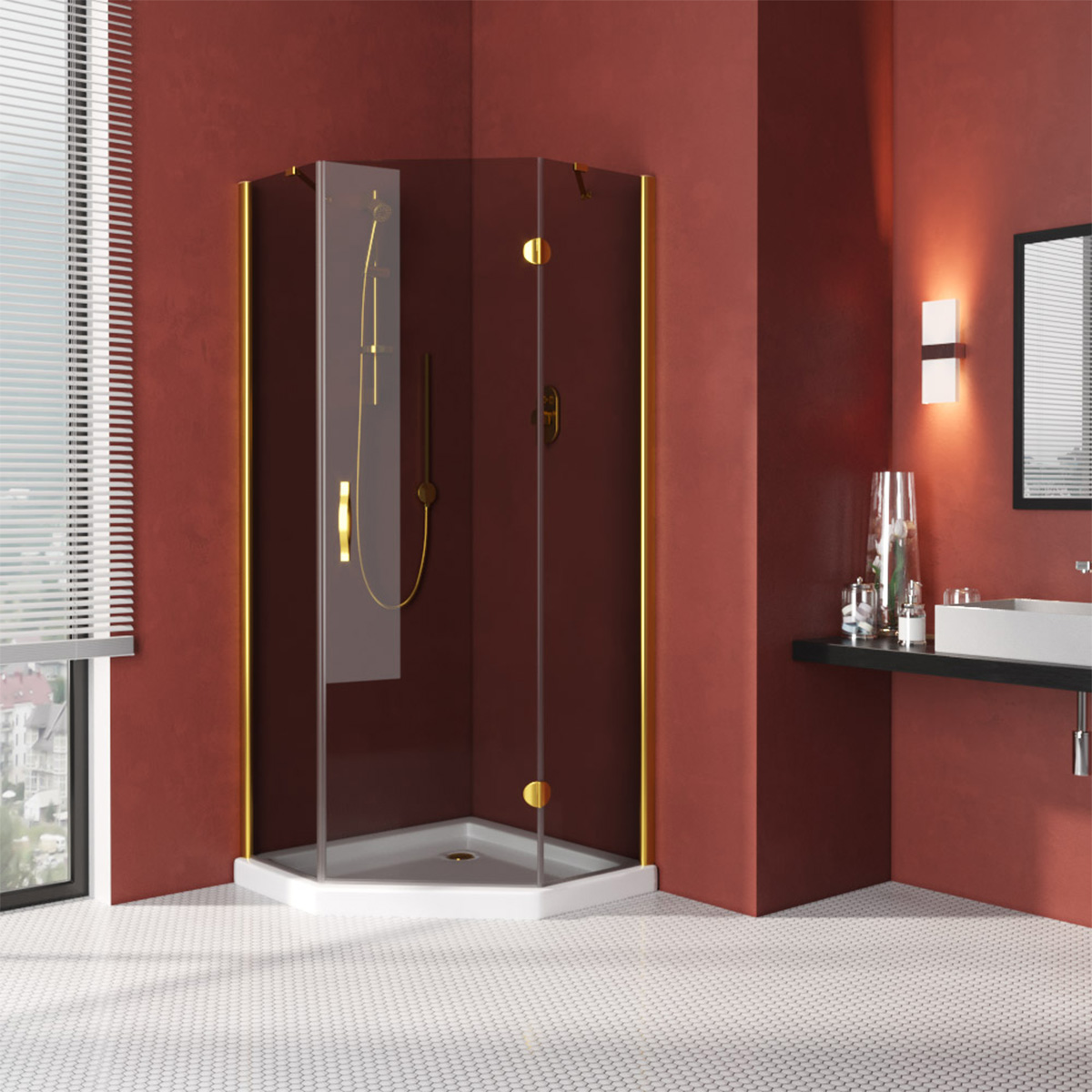 Душевой уголок Vegas Glass AFA-Pen LUX 120 09 07 R, профиль золото глянцевое, стекло графит