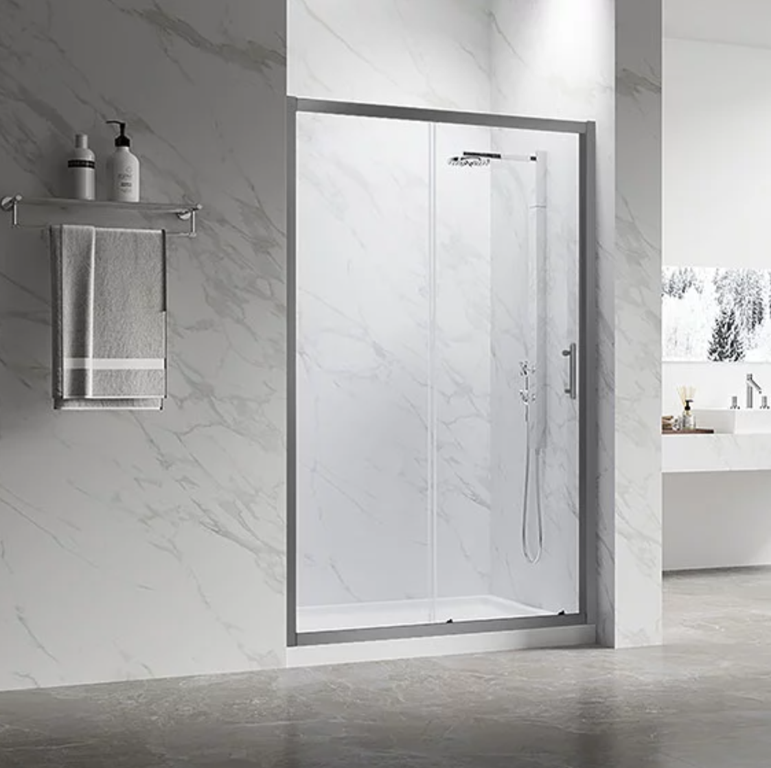 Душевая дверь в нишу Veconi Vianno VN-55GM 100 см, профиль матовая оружейная сталь, стекло прозрачное