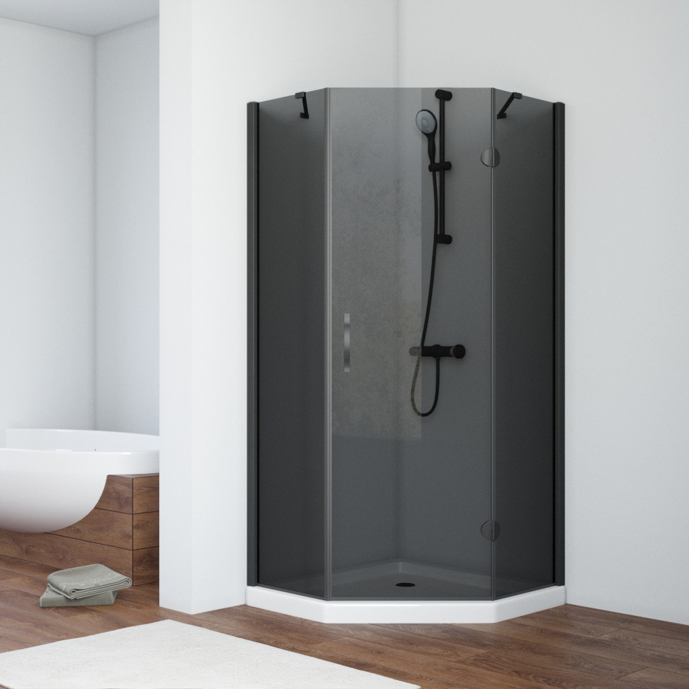 Душевой уголок Vegas Glass AFA-Pen NOVO 110 02М 07 R, профиль черный матовый, стекло графит