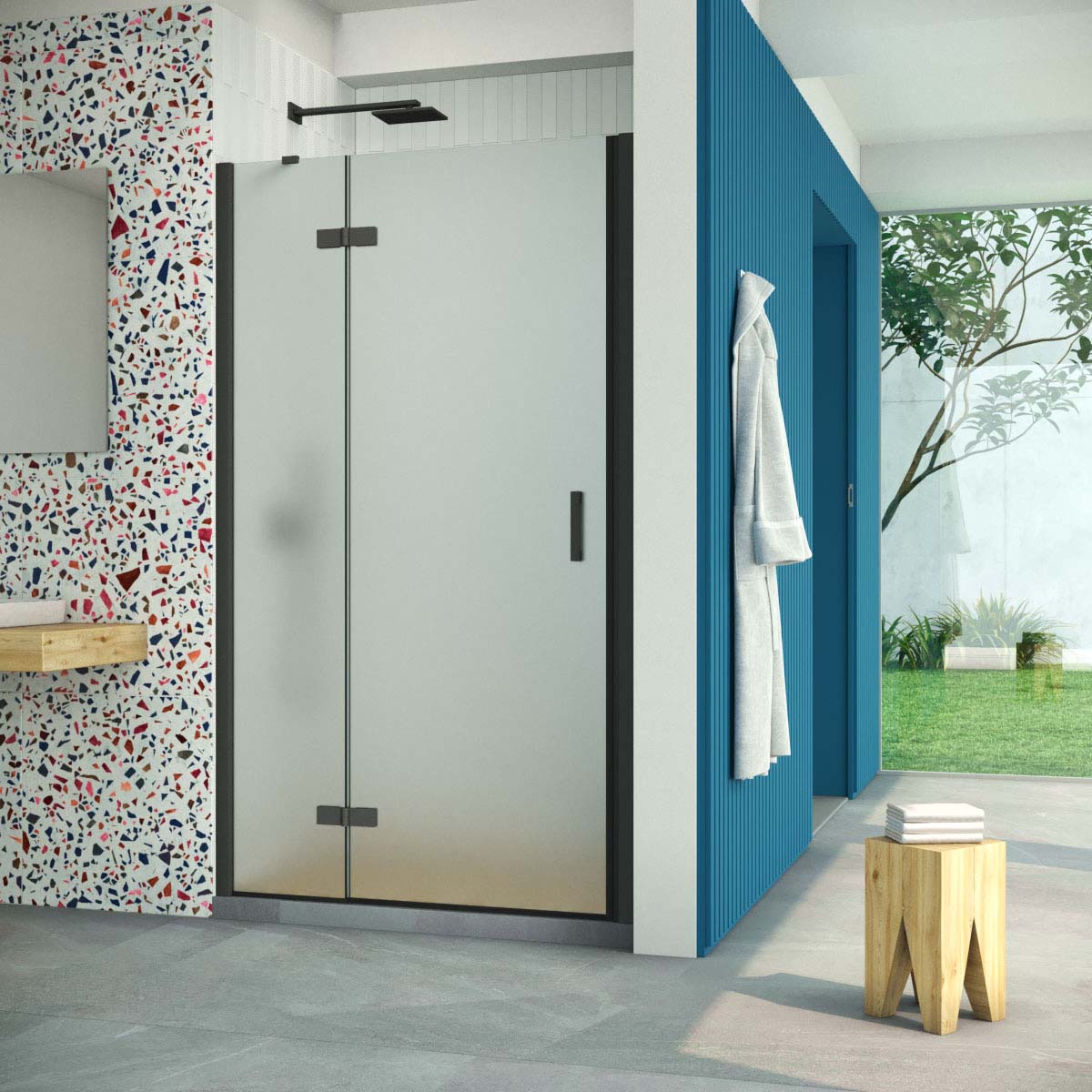 Душевая дверь в нишу Vegas Glass AFP Retta 120 02М 10 L, профиль черный матовый, стекло сатин