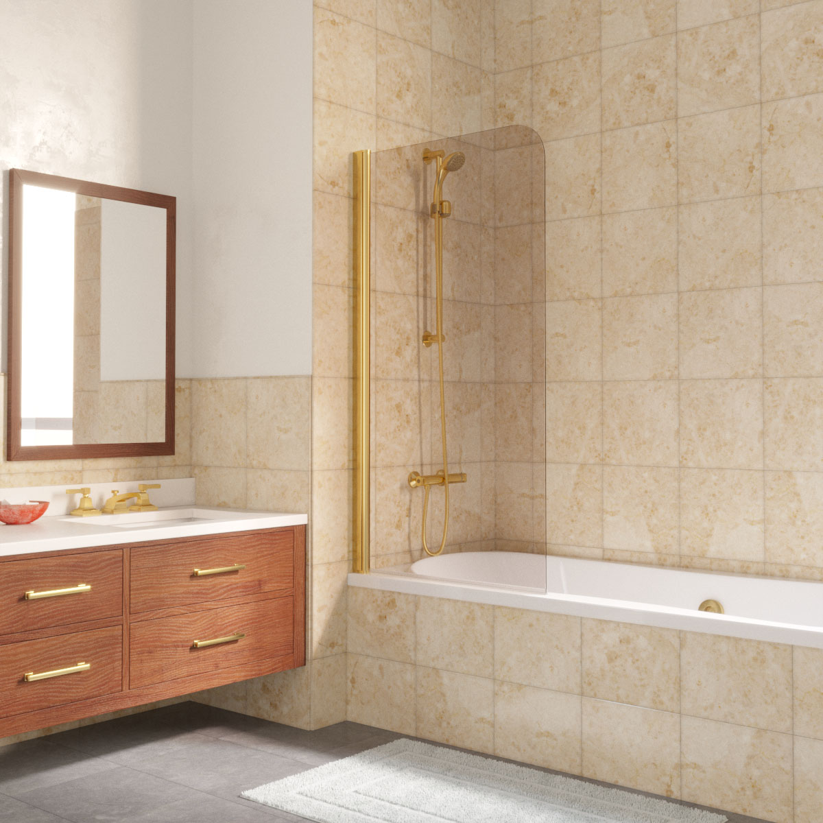 Шторка на ванну Vegas Glass EV LUX 70 09 05 L, профиль золото глянцевое, стекло бронза