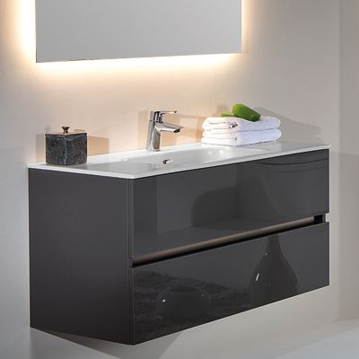 Тумба с раковиной Armadi Art Vallessi 120 антрацит матовая, с черной раковиной