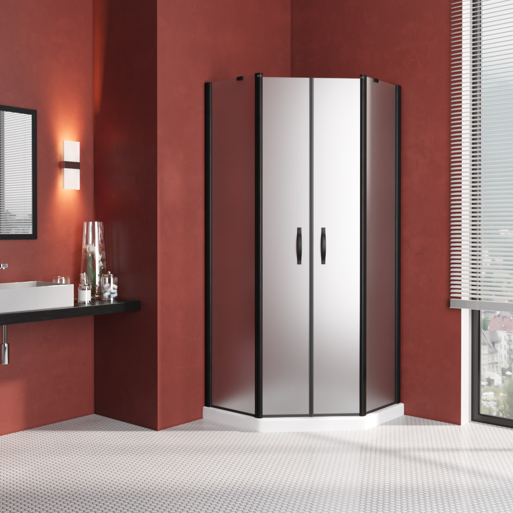 Душевой уголок Vegas Glass EFA-Pen LUX 100 02М 10, профиль черный матовый, стекло сатин