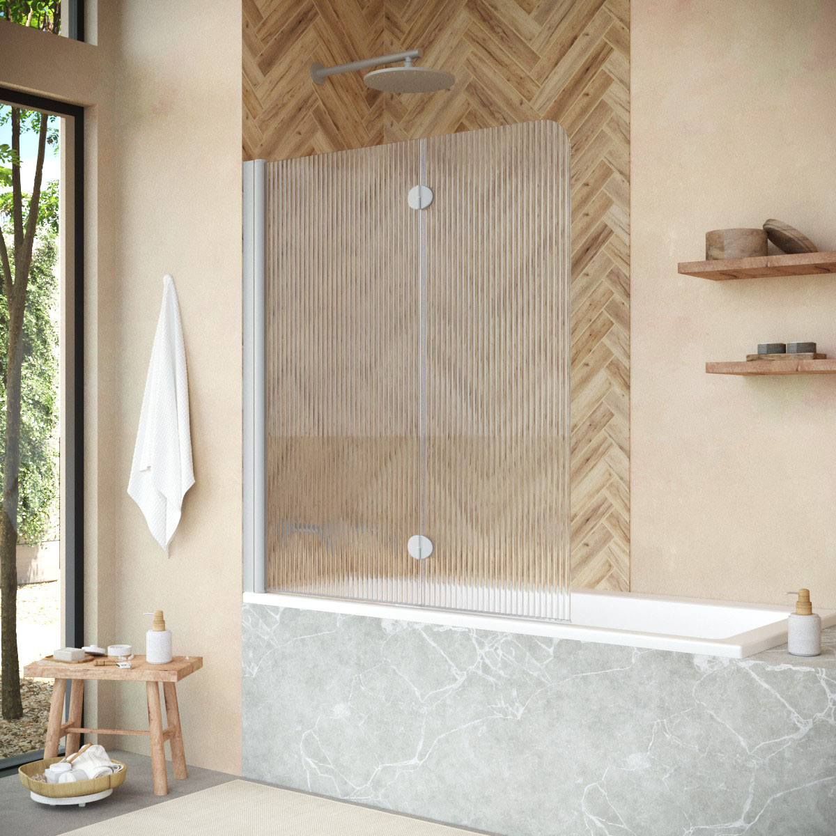 Шторка на ванну Vegas Glass  E2V NOVO 120 07 Moru L, профиль матовый хром, стекло Moru