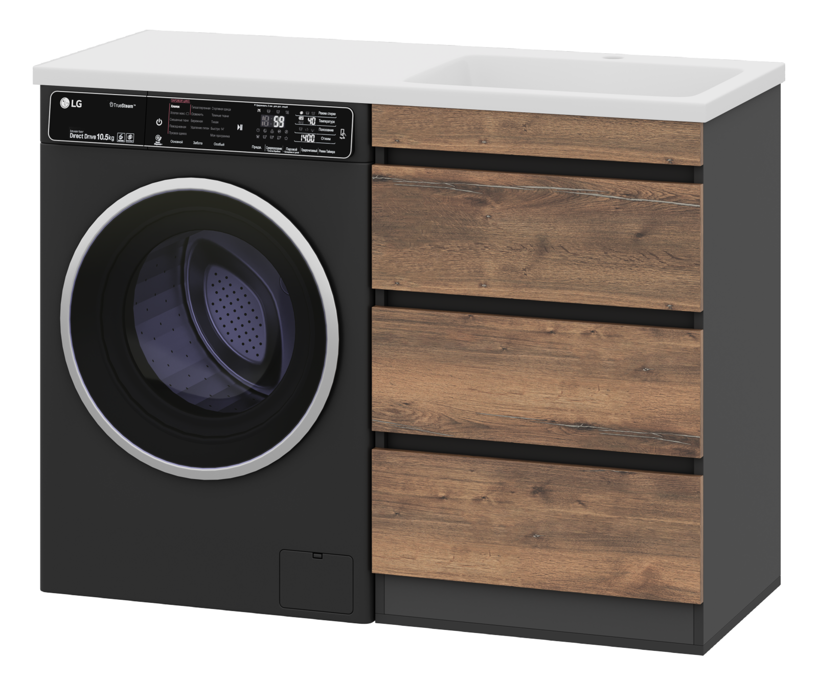 Тумба с раковиной Misty Коломбо 60 R под стиральную машину, раковина Эстет Даллас 120