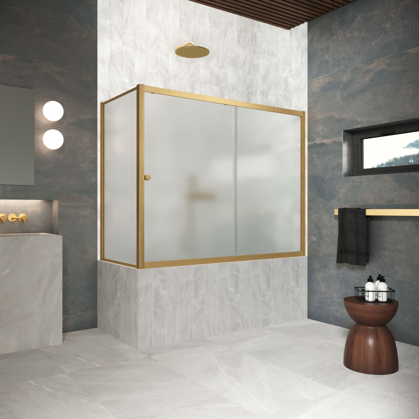 Шторка на ванну Vegas Glass  ZV+ZVF Protec 190*80 03 10, профиль золото матовое, стекло сатин