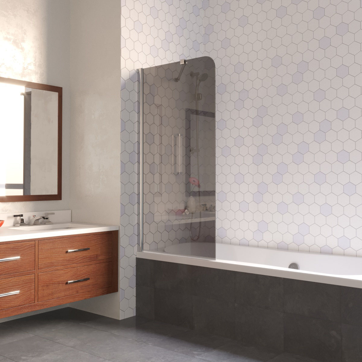 Шторка на ванну Vegas Glass EV LUX ST 76 08 07 L, профиль глянцевый хром, стекло графит