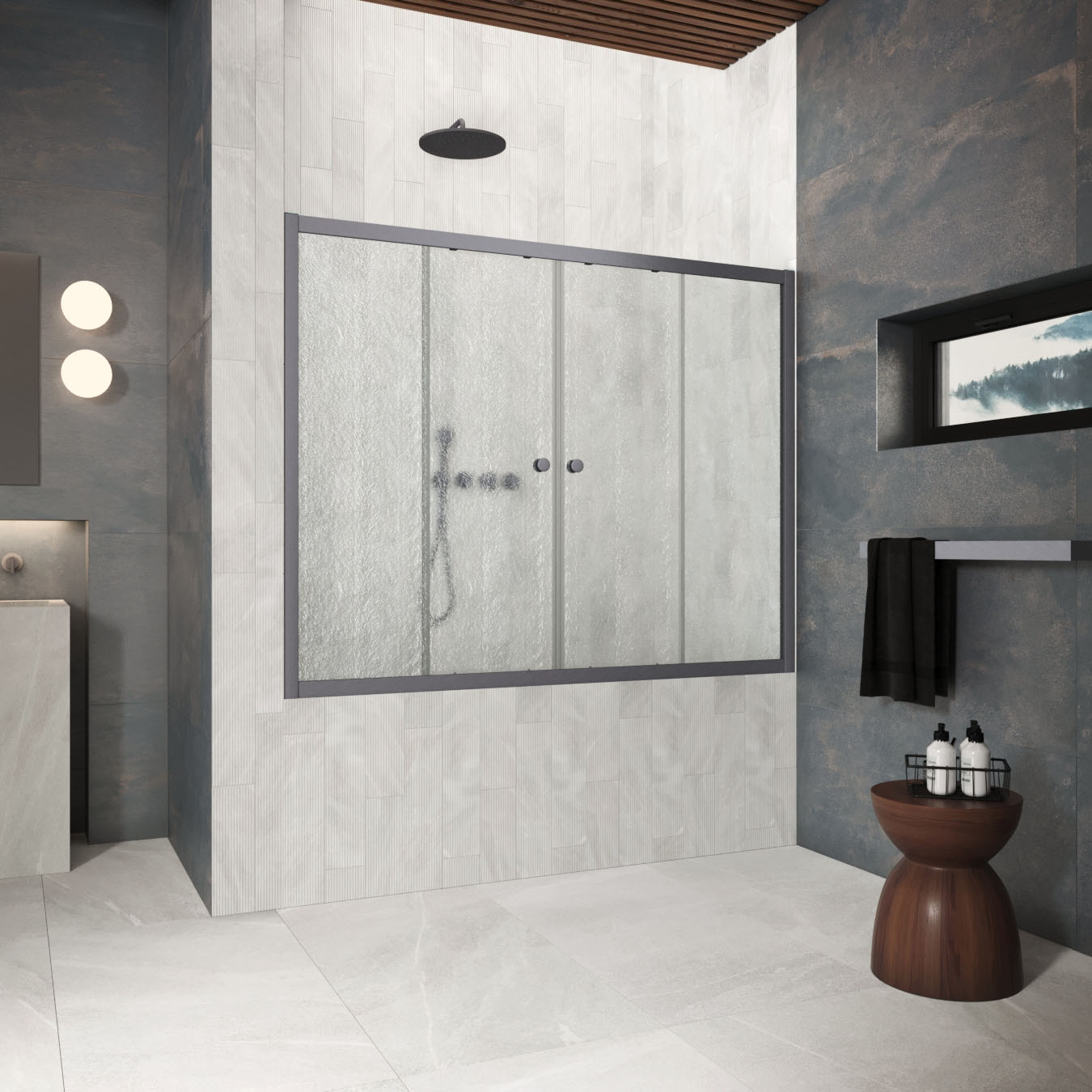 Шторка на ванну Vegas Glass  Z2V Protec 195 06 02, профиль GunMetal, стекло шиншилла