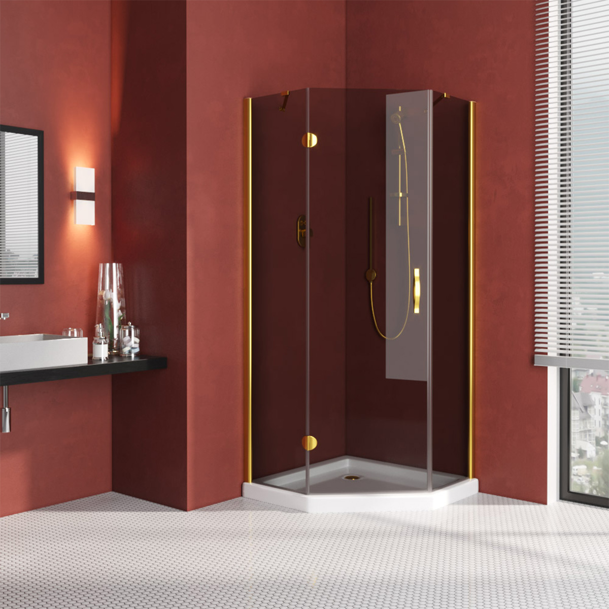 Душевой уголок Vegas Glass AFA-Pen LUX 120 09 07 L, профиль золото глянцевое, стекло графит