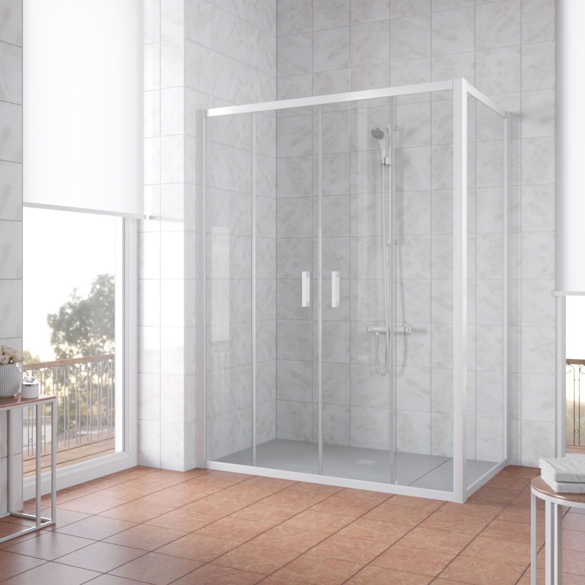 Душевой уголок Vegas Glass Z2P+ZPV NOVO h2000 180*70 01 crystalvision профиль белый, стекло crystalvision