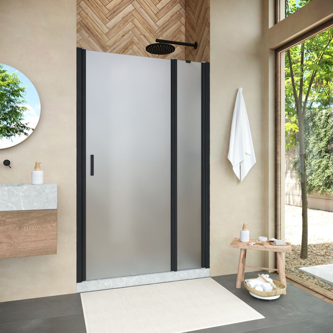 Душевая дверь в нишу Vegas Glass EP-F-1 NOVO 105 02М 10 R профиль черный матовый, стекло сатин