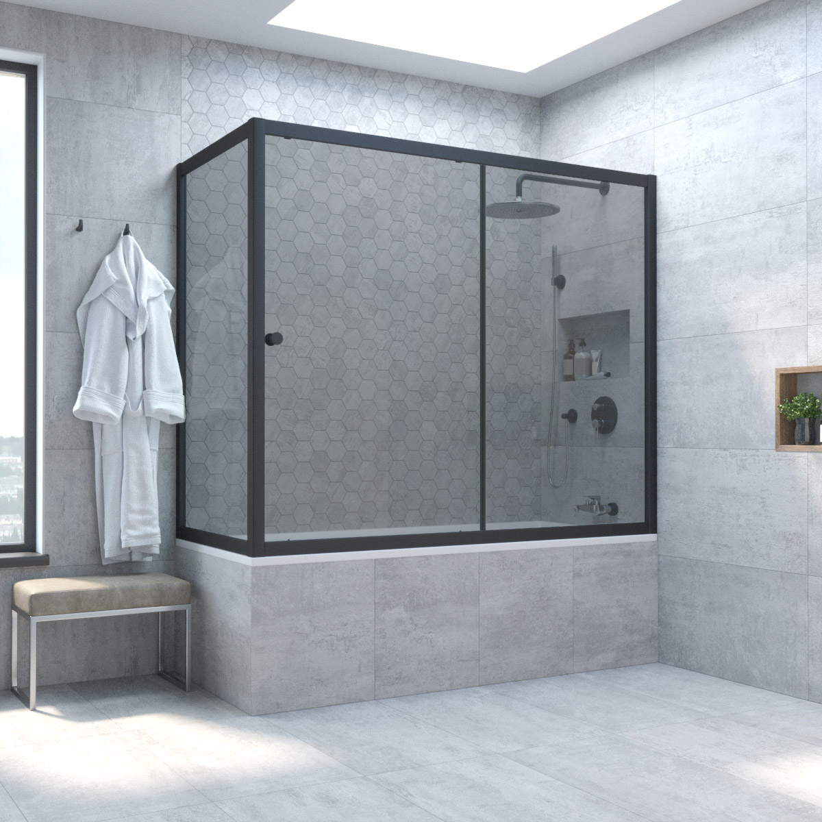 Шторка на ванну Vegas Glass ZV+ZVF NOVO 160*80 02М 07, профиль черный матовый, стекло графит