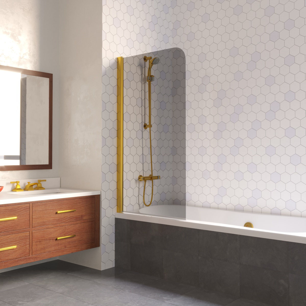 Шторка на ванну Vegas Glass EV LUX 75 09 07 L, профиль золото глянцевое, стекло графит