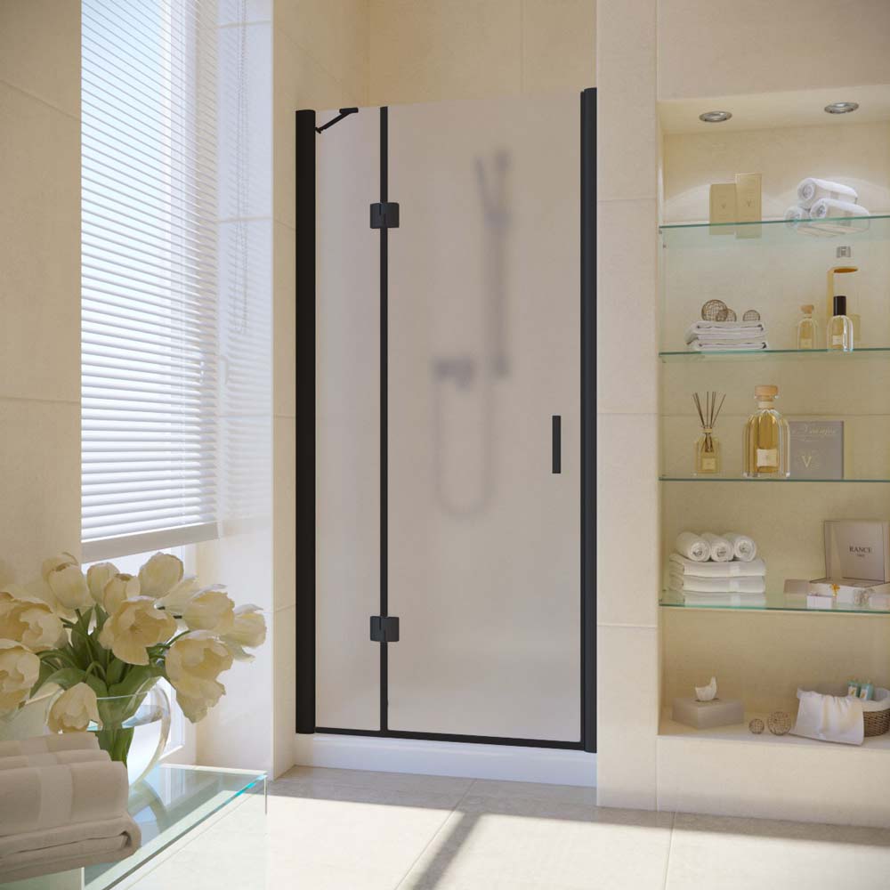 Душевая дверь в нишу Vegas Glass AFP LUX 120 02М 10 L, профиль черный матовый, стекло сатин