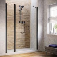 Душевая дверь в нишу Vegas Glass EP-2F LUX 150 02М crystalvision L профиль черный матовый, стекло crystalvision