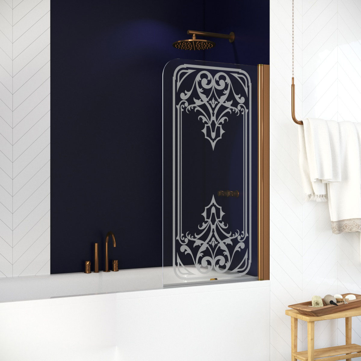 Шторка на ванну Vegas Glass EV 76 05 ARTDECO D2 R, профиль бронза, стекло с декором