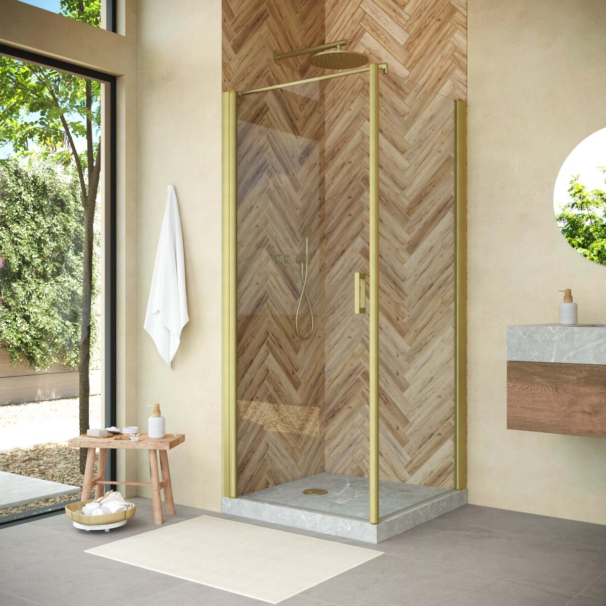 Душевой уголок Vegas Glass EP-FIS NOVO 80*90 03 crystalvision L, профиль золото матовое, стекло crystalvision