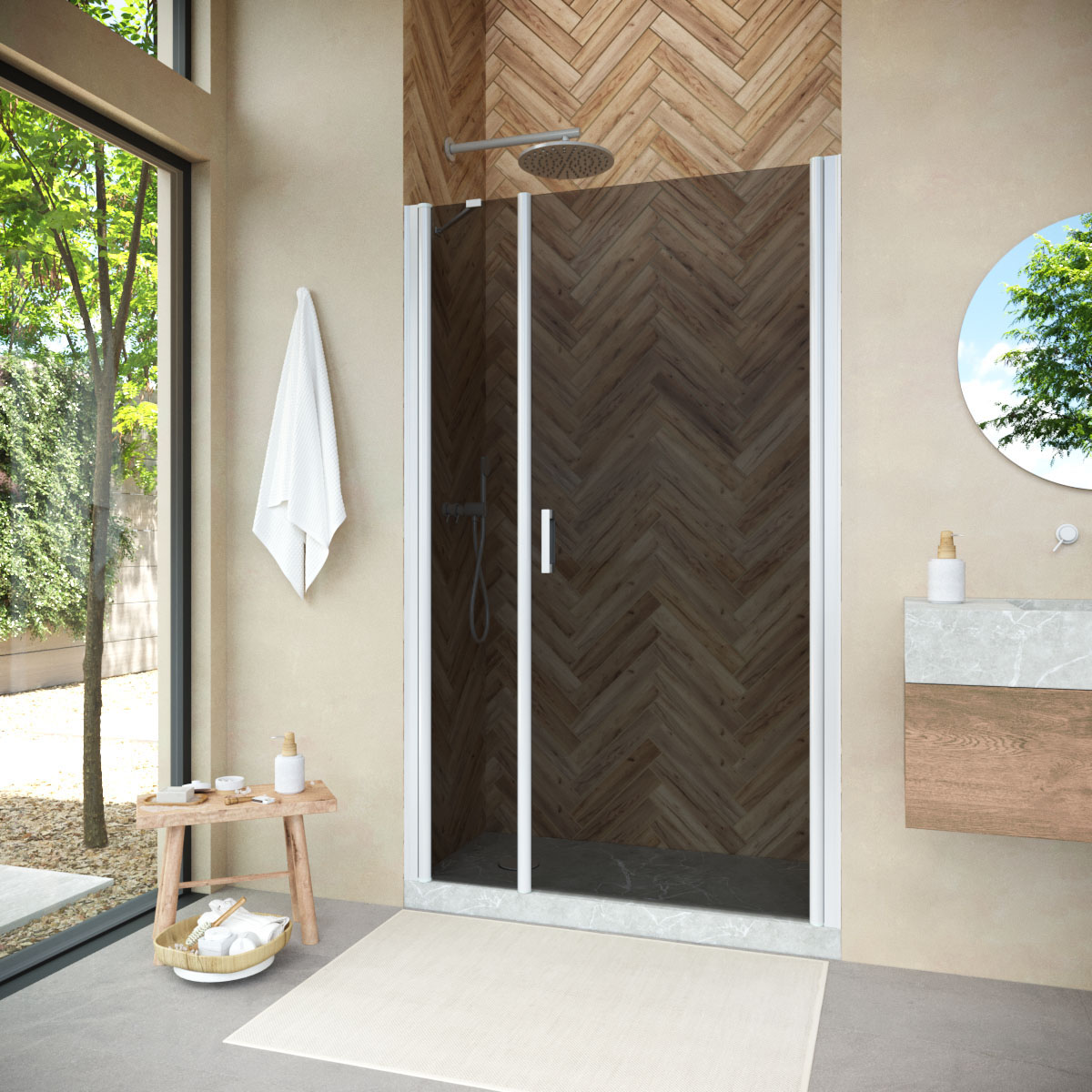 Душевая дверь в нишу Vegas Glass EP-F-2 NOVO h2000 165 01 07 R, профиль белый, стекло графит