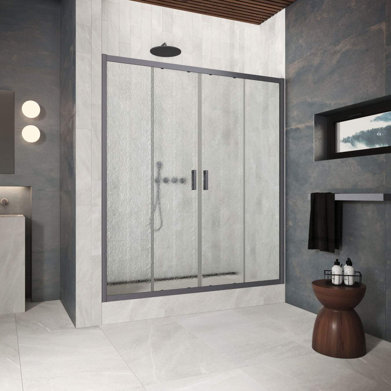 Душевая дверь в нишу Vegas Glass  Z2P Protec h1900 220 06 02, профиль GunMetal, стекло шиншилла