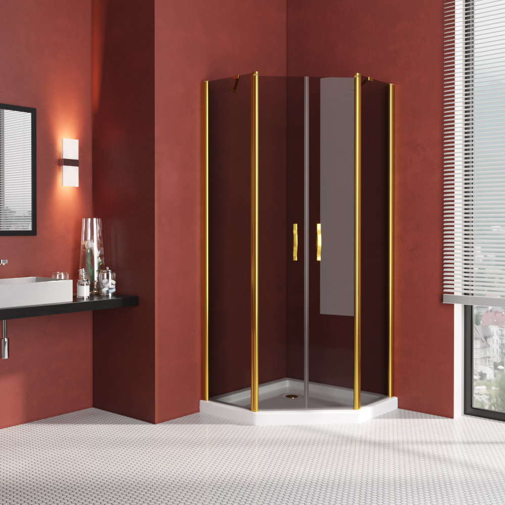 Душевой уголок Vegas Glass EFA-Pen LUX 90 09 07, профиль золото глянцевое, стекло графит