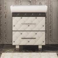 Тумба с раковиной Misty Гранд Lux 60 бело-черная кожа cristallo, 2 ящика