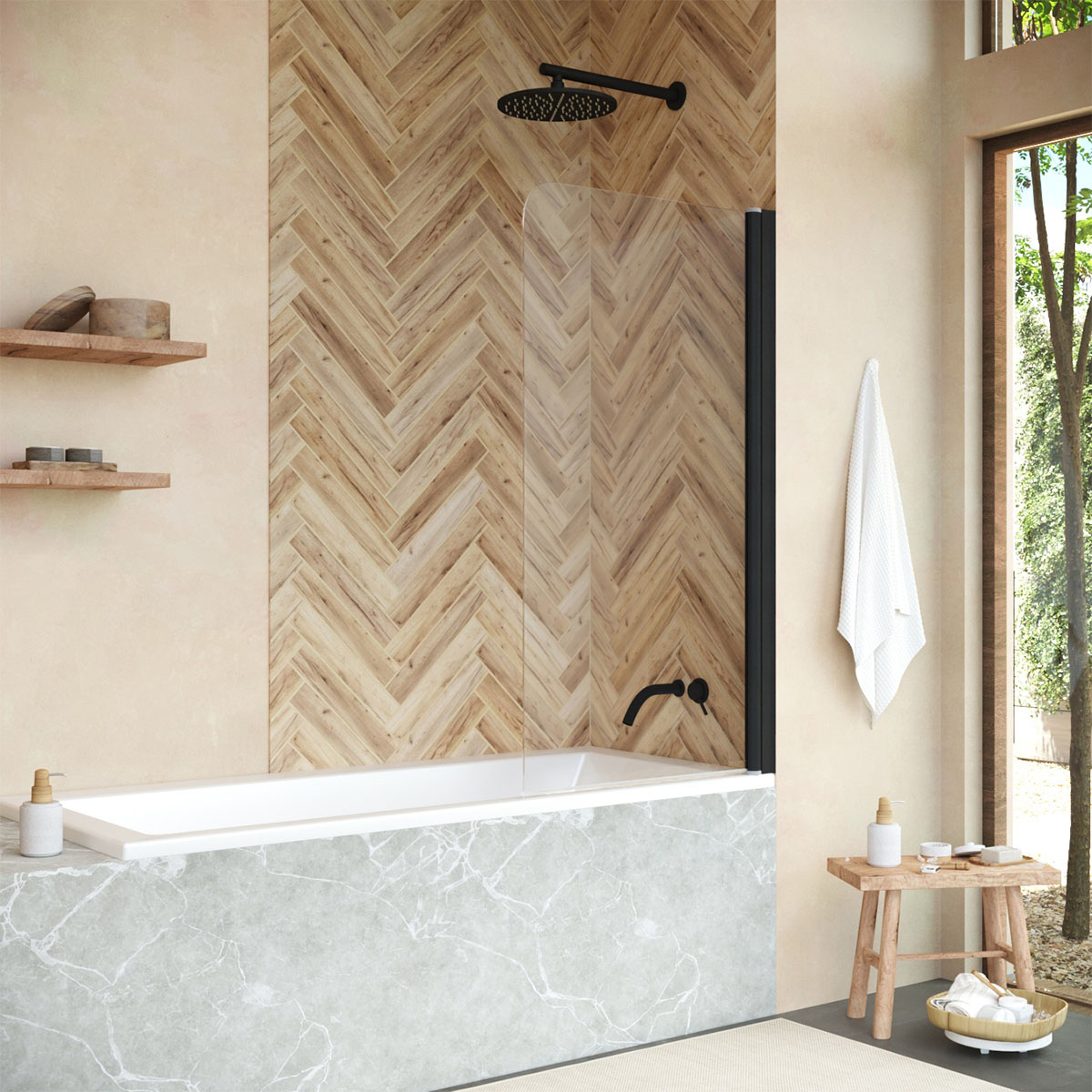 Шторка на ванну Vegas Glass EV NOVO 70 02М crystalvision, профиль черный матовый, стекло crystalvision