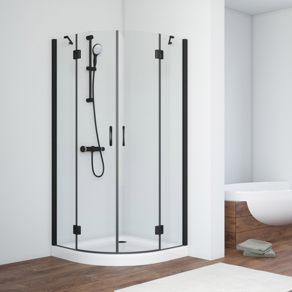 Душевой уголок Vegas Glass AFS NOVO 100 02М 01 L, профиль черный матовый, стекло прозрачное