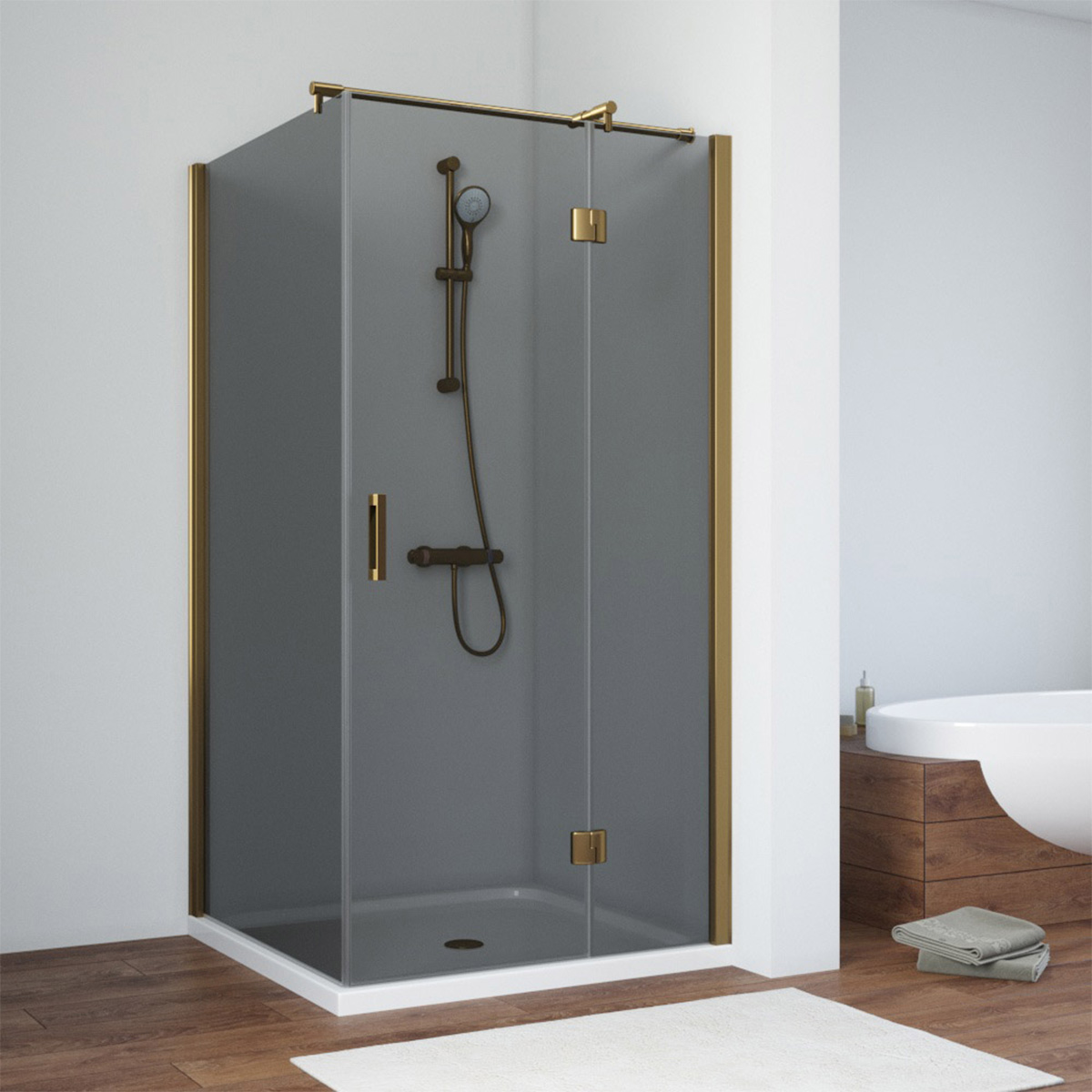 Душевой уголок Vegas Glass AFP-Fis NOVO 90 05 07 R, профиль бронза, стекло графит