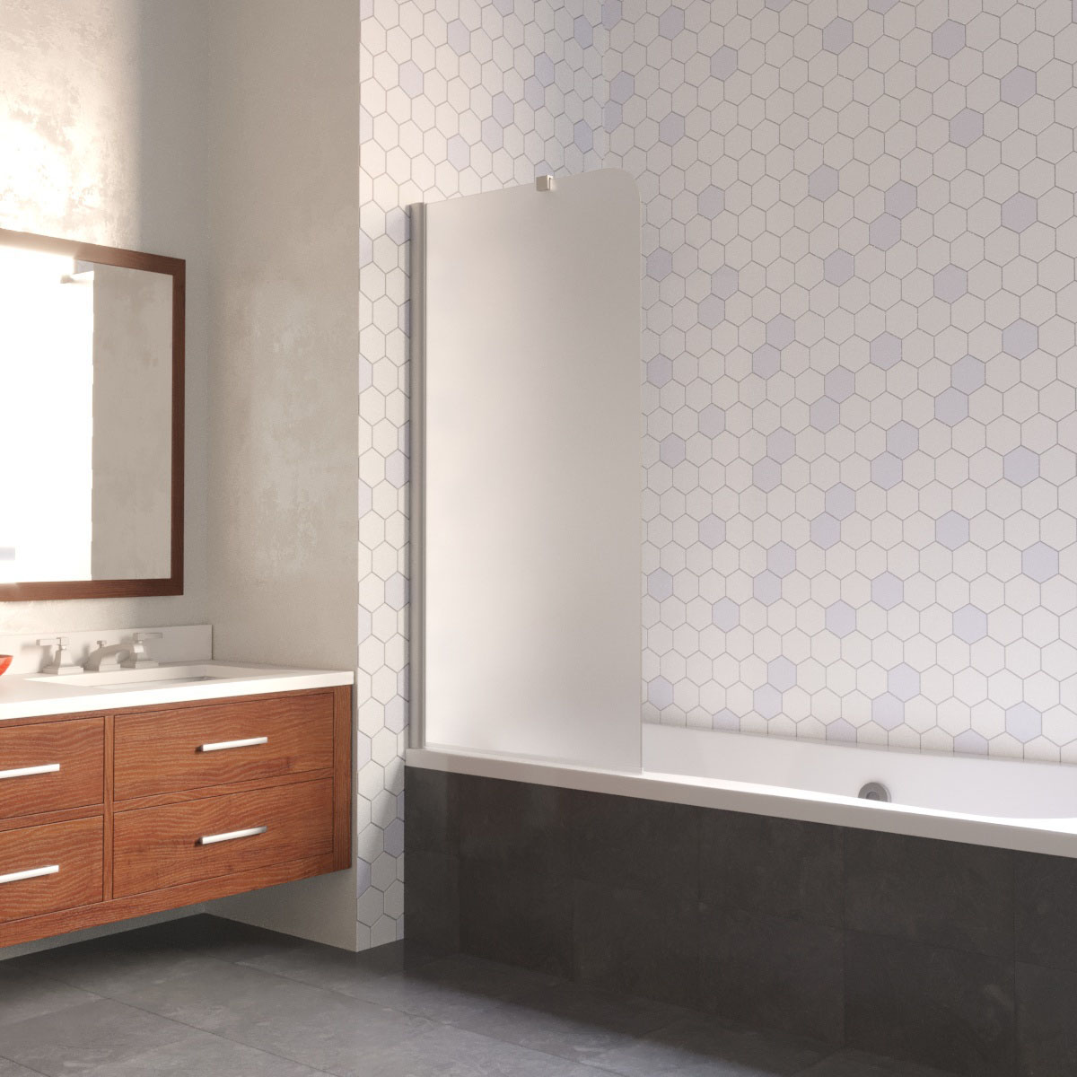 Шторка на ванну Vegas Glass EV LUX ST 76 07 10 L, профиль матовый хром, стекло сатин