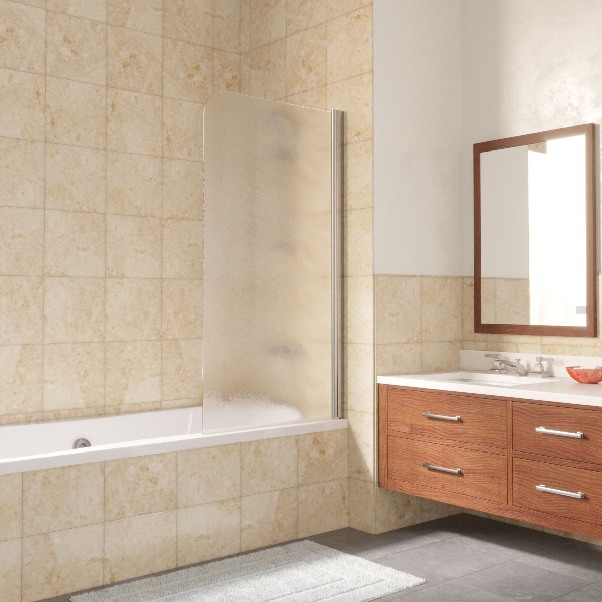 Шторка на ванну Vegas Glass  EV LUX 75 08 02 R, профиль глянцевый хром, стекло шиншилла