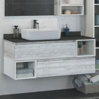 Тумба с раковиной Comforty Прага 120, дуб белый, столешница антрацит, раковина 78189