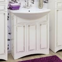 Тумба с раковиной Sanflor Элен 75 белая, патина серебро