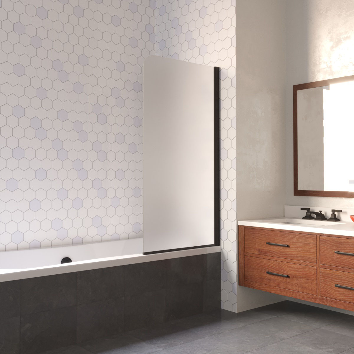 Шторка на ванну Vegas Glass  EV LUX 75 02М 10 R, профиль черный матовый, стекло сатин