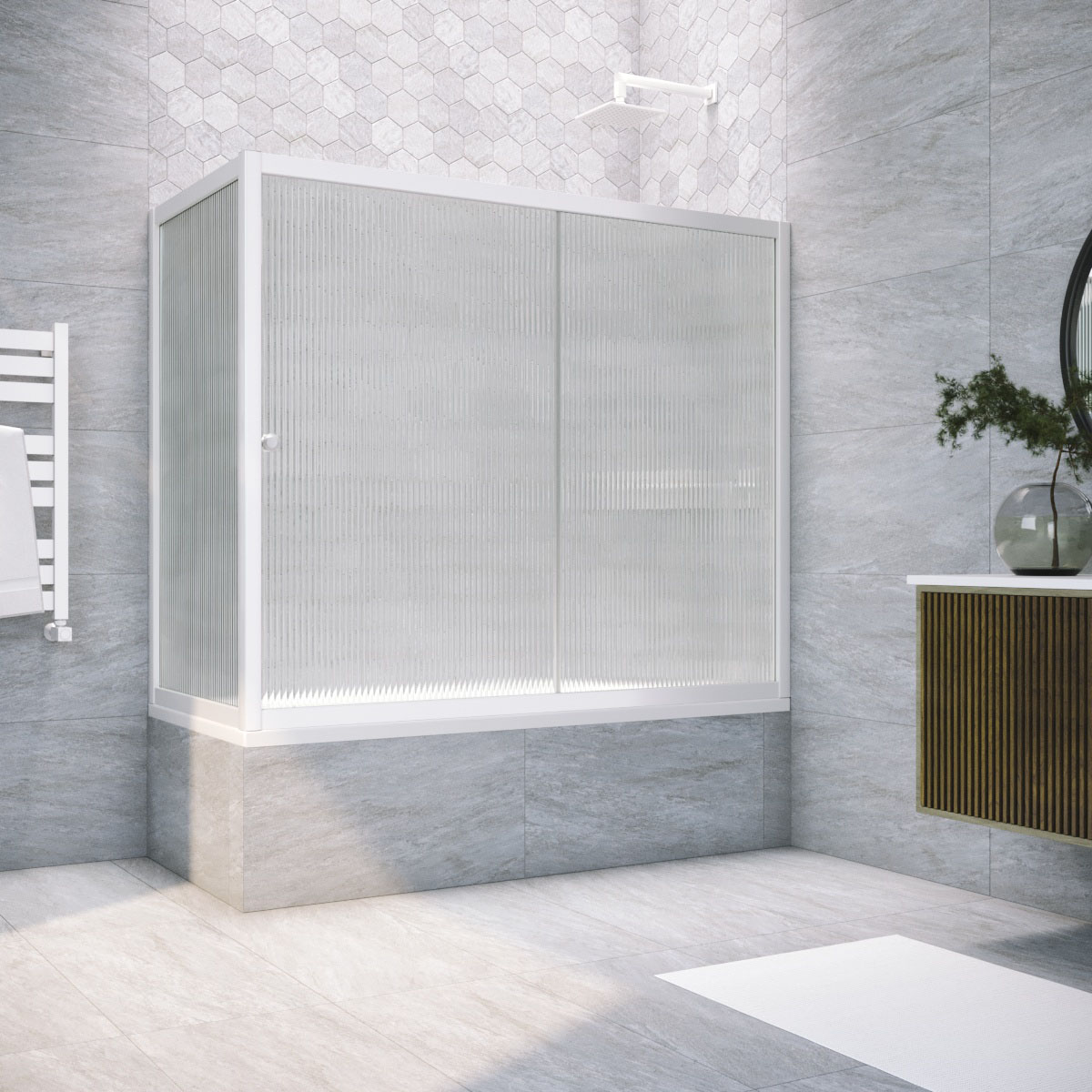 Шторка на ванну Vegas Glass  ZV+ZVF NOVO 170*75 01 Moru, профиль белый, стекло Moru