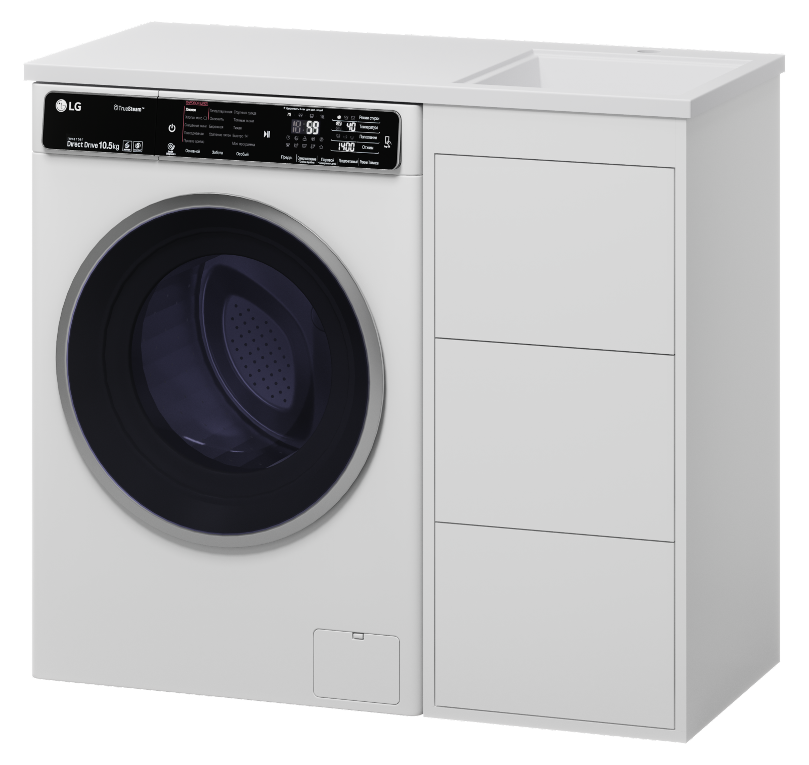 Тумба с раковиной Brevita Grafit 40 под стиральную машину, белая