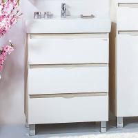 Тумба с раковиной Бриклаер Токио 80 светлая лиственница, белый глянец